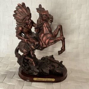 Vintage Native Indian Chief Spear Warrior With Eagle War Bonnet Roach On Horse